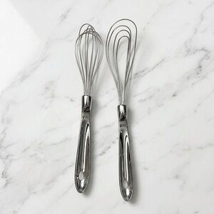 NEW ALL-CLAD Precision Stainless-Steel French Whisk + Flat Whisk Set - Silver